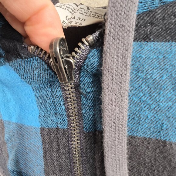 Fox Racing XS Plaid Zip-Up Hoodie Blue & Gray Checkered Cotton Blend - Picture 4 of 7